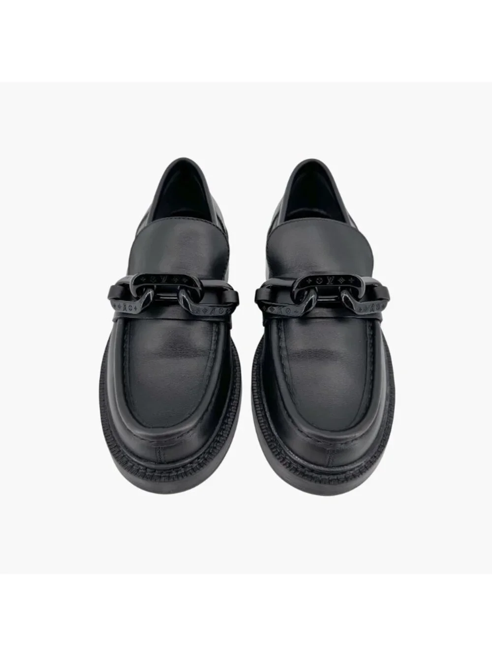 Louis Vuitton Academy Loafers Black LV Chain Platform Size 37.5 US 7.5 Women's